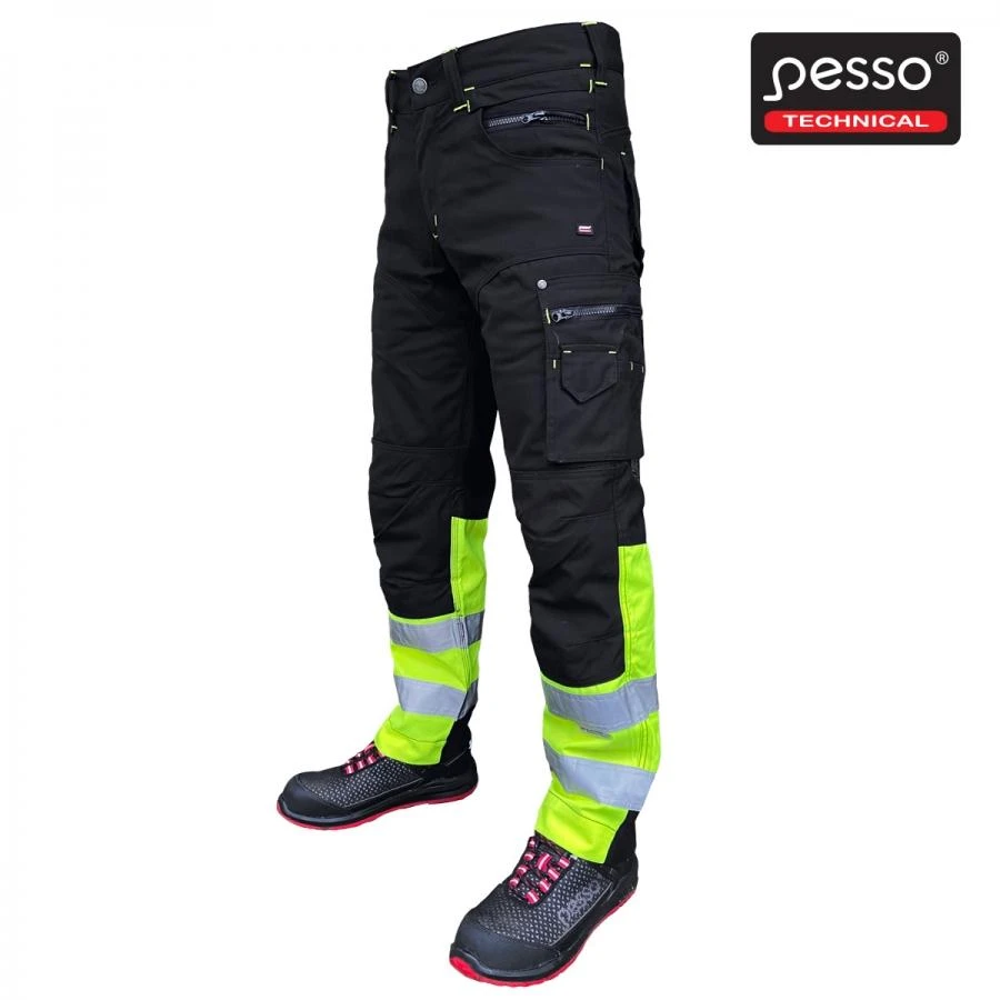 Darbo kelnės Pesso iš Canvas audinio, juodos su geltona