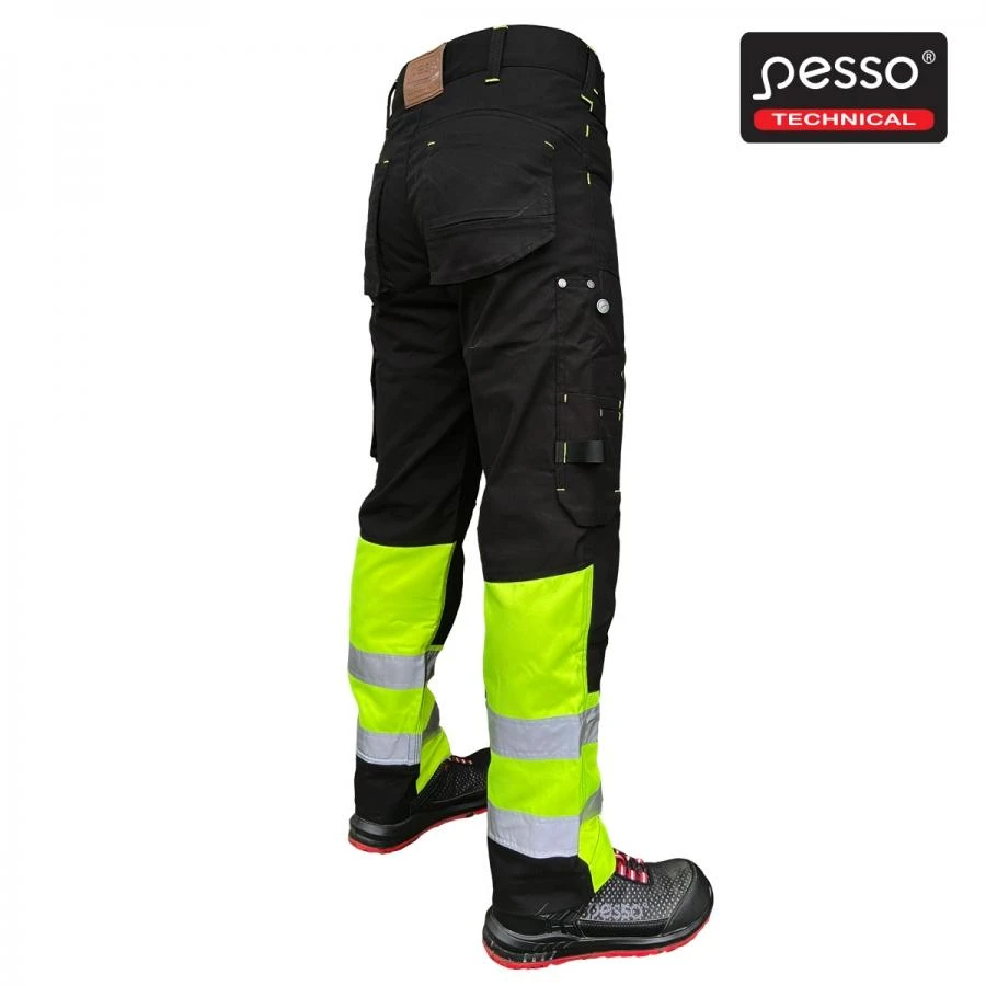 Darbo kelnės Pesso iš Canvas audinio, juodos su geltona