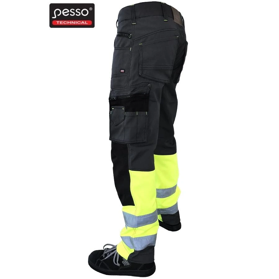 Darbo kelnės Pesso iš Canvas audinio pilkos su geltona