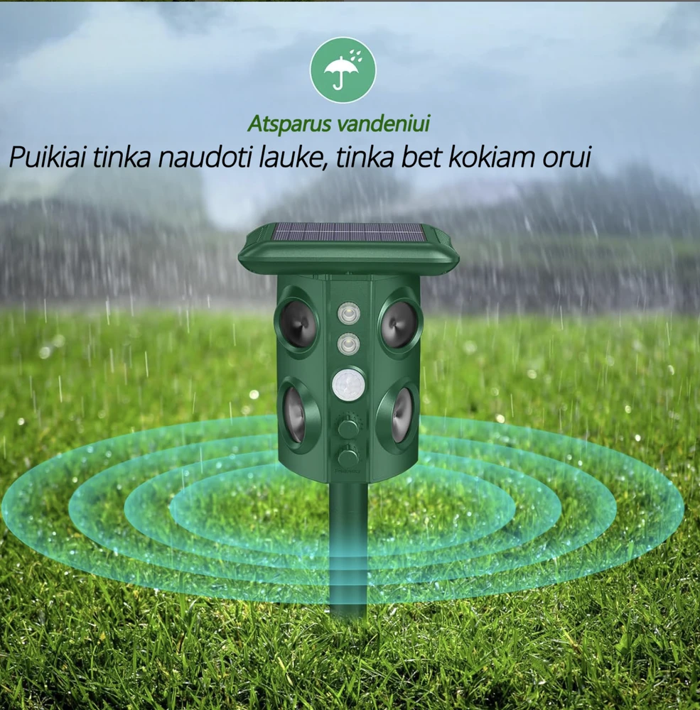 Ultragarsinė, vibracinė kenkėjų baidyklė su saulės baterija ULTRA