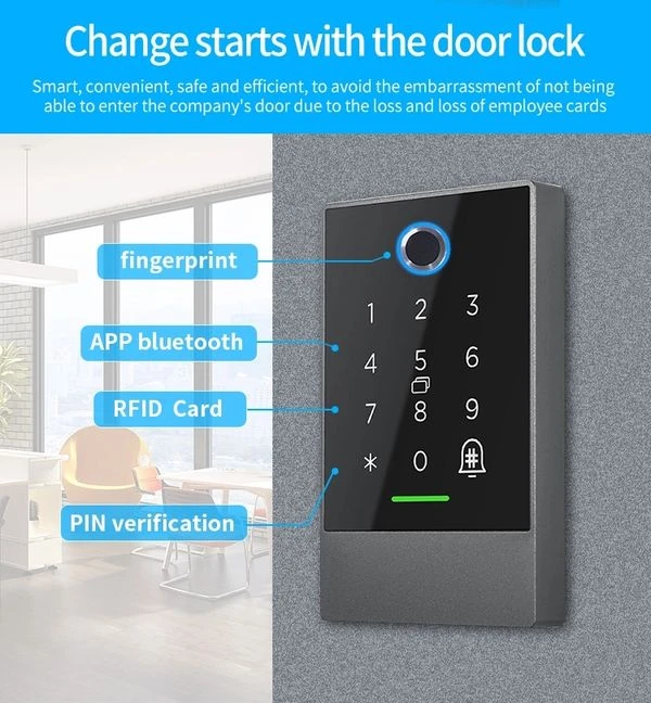 Digitalas Di-K2F TTLock Išmanioji sensorinė kodinė klaviatūra. piršto antspaudų ir 13.56 MHZ atstuminių kortelių skaitytuvas aprašymas - Prekės nuotrauka