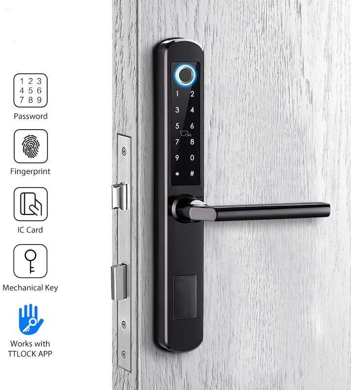 Digitalas Išmani durų spyna DIGI A210 TTLock (juoda) su 3585 užraktu Bluetooth. įvairaus tipo durims. lauko sąlygoms
