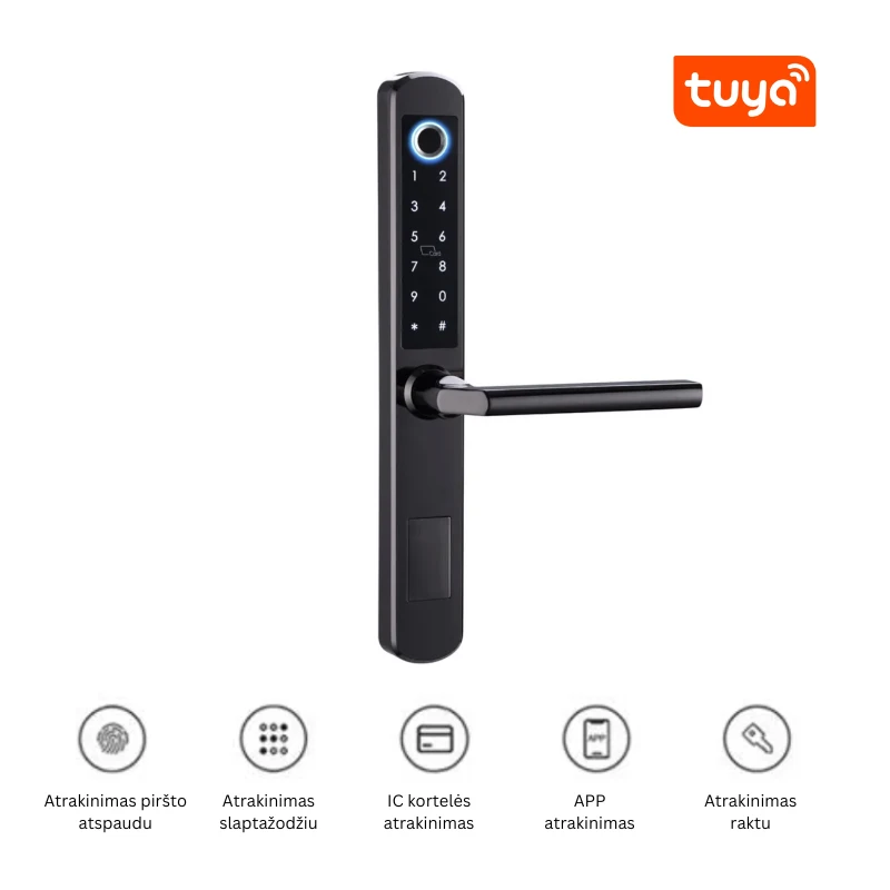 Digitalas Išmanioji durų spyna DIGI A210 Tuya (juoda) su 3585 užraktu WiFi, įvairaus tipo durims