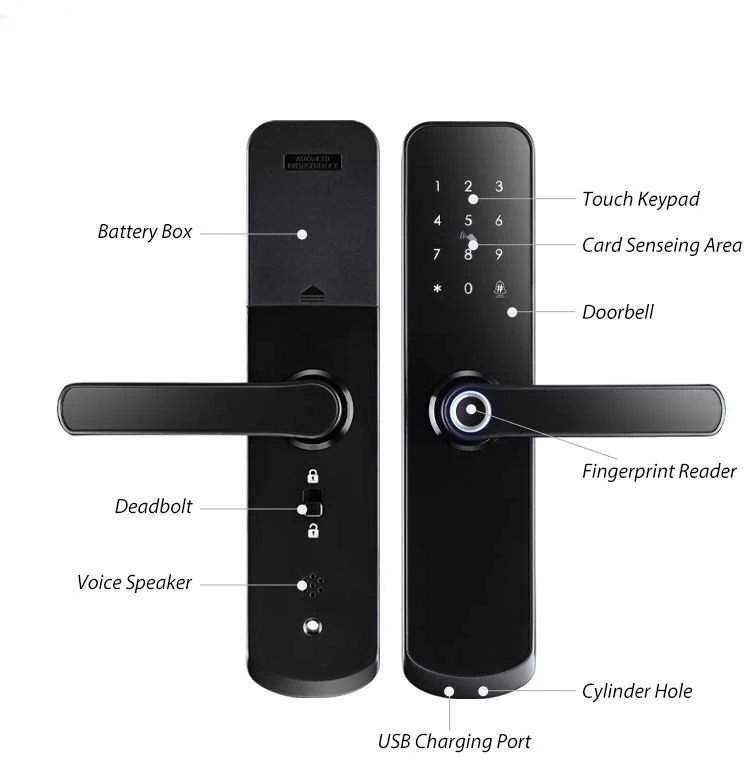 Digitalas Išmanioji durų spyna DIGI A260 TTLock (juoda) su 6085 užraktu įvairaus tipo durims