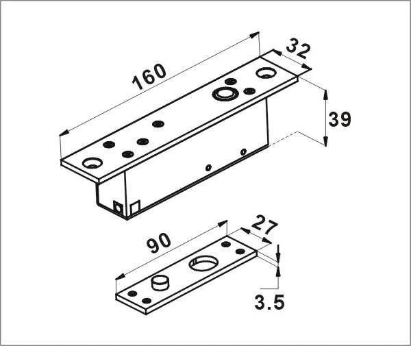 Digitalas SL-166A NO strypinė elektromechaninė spyna 12V. NO normaliai atrakinta(padavus įtampą užsirakina)