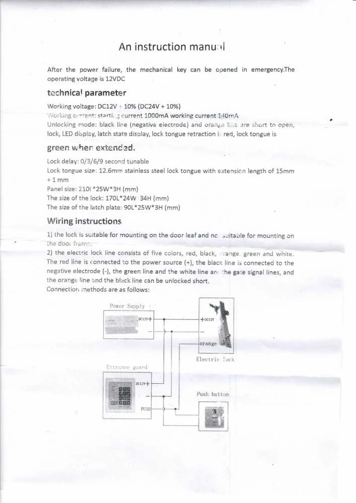 Digitalas YB-500C (LED) NC strypinė spyna su cilindru avariniam atrakinimui 12V. NC normaliai užrakinta(padavus įtampą atsirakina)