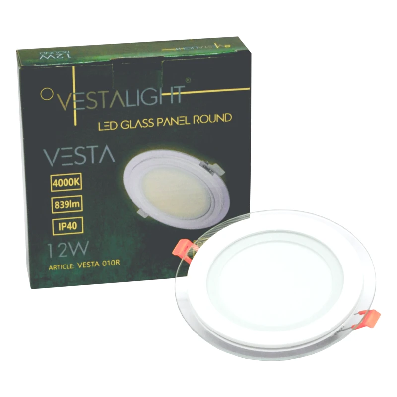 Įmontuojamas apvalus LED šviestuvas su stiklu "VESTA" 12W