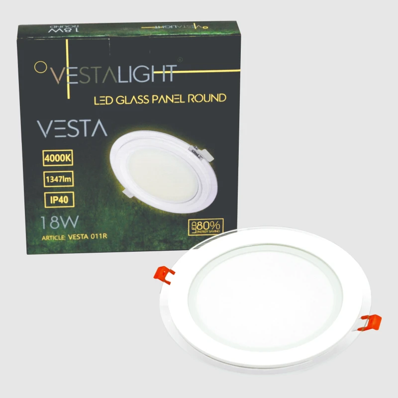 Įmontuojamas apvalus LED šviestuvas su stiklu "VESTA" 18W