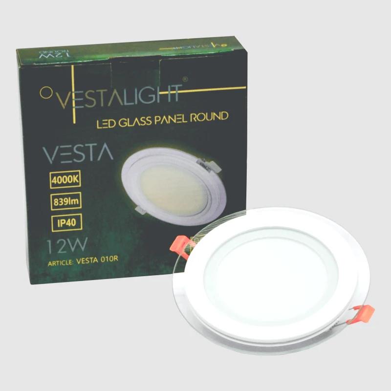 Įmontuojamas apvalus LED šviestuvas su stiklu "VESTA" 12W