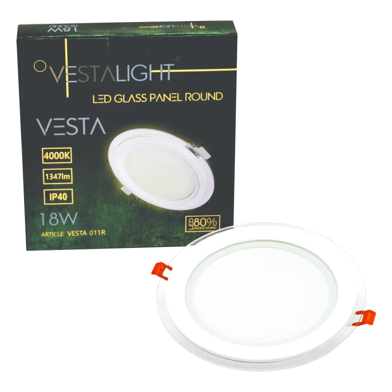 Įmontuojamas apvalus LED šviestuvas su stiklu "VESTA" 18W