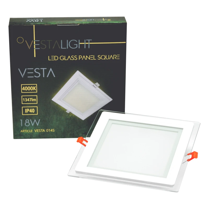 Įmontuojamas kvadratinis LED šviestuvas su stiklu "VESTA" 18W