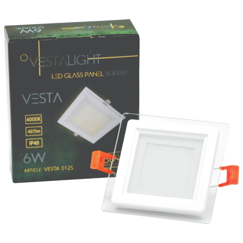 Įmontuojamas kvadratinis LED šviestuvas su stiklu "VESTA" 6W