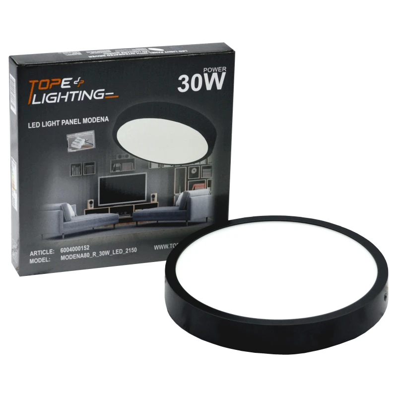 TOPE Paviršinis apvalus juodas LED šviestuvas "MODENA" 30W-3000K