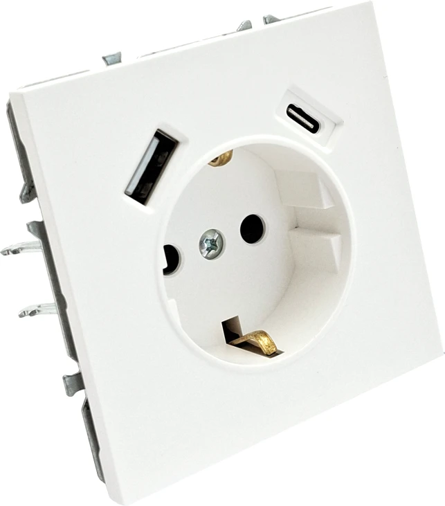 Tope Lighting Baltas kištukinis lizdas su USB + TYPE C "BORA" (su įžeminimu, be rėmelio)