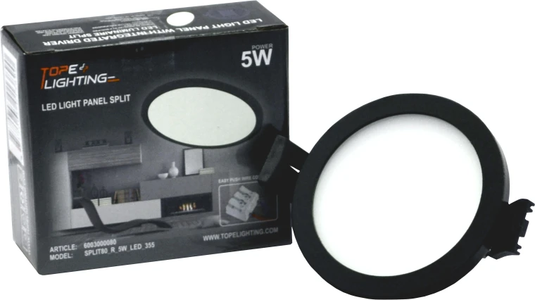 Tope Lighting Įmontuojamas apvalus juodas LED šviestuvas "SPLIT" 5W-4000K
