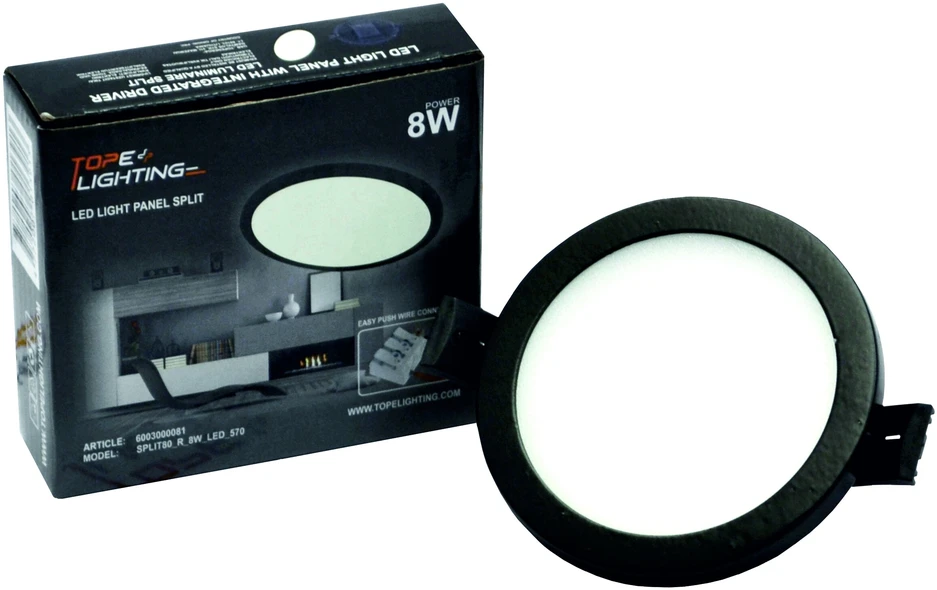 Tope Lighting Įmontuojamas apvalus juodas LED šviestuvas "SPLIT" 8W-4000K