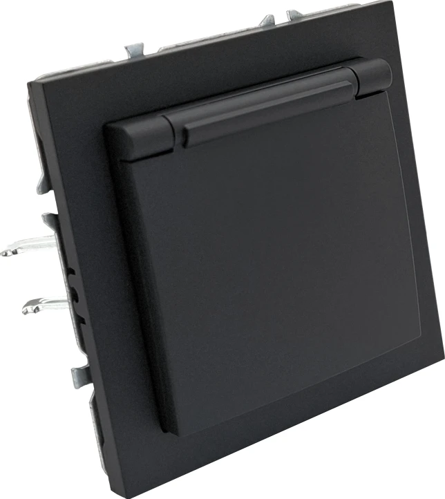 Tope Lighting Juodas kištukinis lizdas su dangteliu IP44 "BORA (su įžeminimu, be rėmelio)
