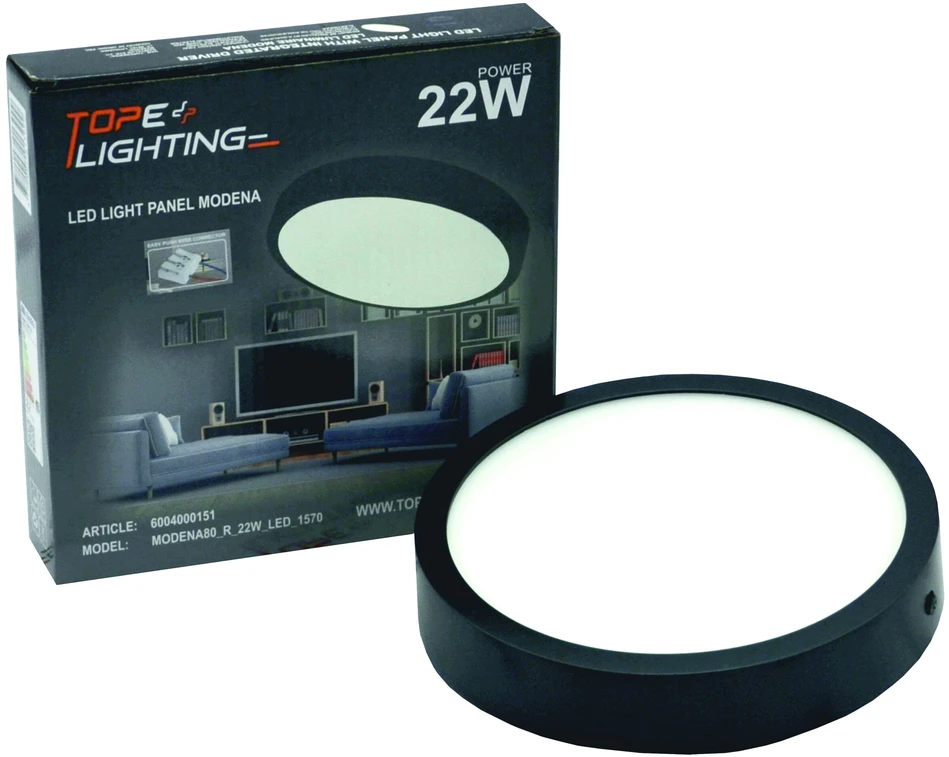 Tope Lighting Paviršinis apvalus juodas LED šviestuvas "MODENA" 22W-4000K