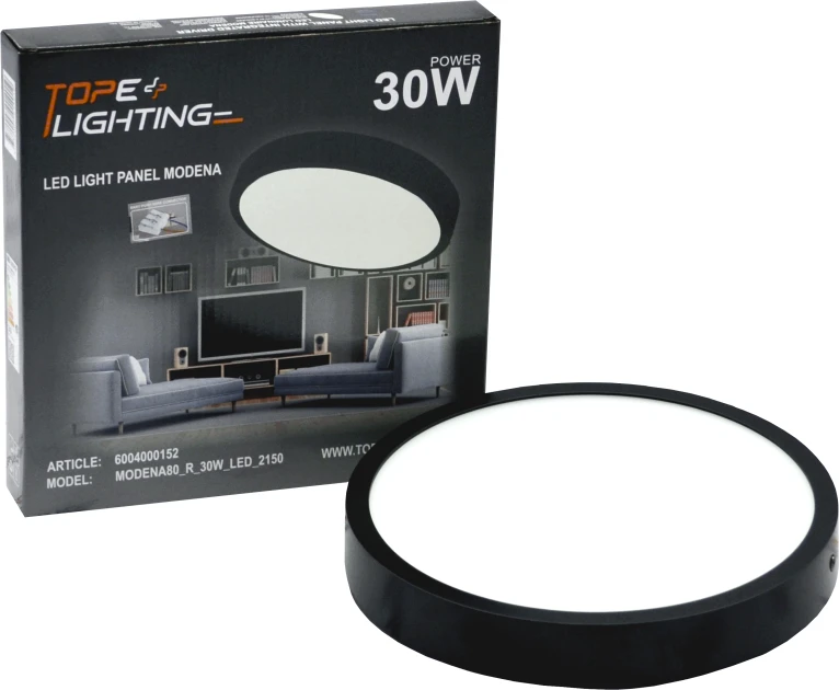 Tope Lighting Paviršinis apvalus juodas LED šviestuvas "MODENA" 30W-4000K