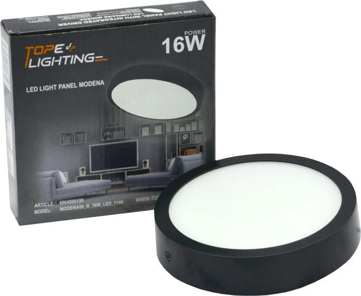 Tope Lighting Paviršinis apvalus juodas LED šviestuvas "MODENA" 16W-4000K