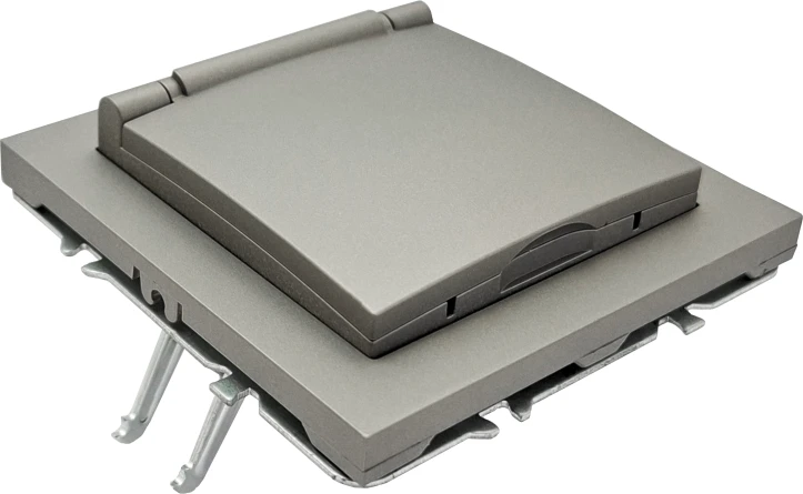 Tope Lighting Pilkas kištukinis lizdas su dangteliu IP44 "BORA" (su įžeminimu, be rėmelio)
