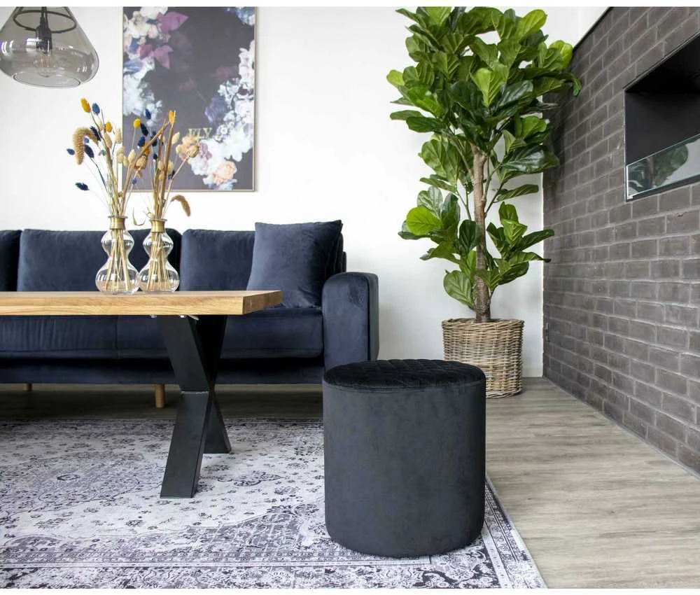 Ejby Pouf Round in juodas velvet