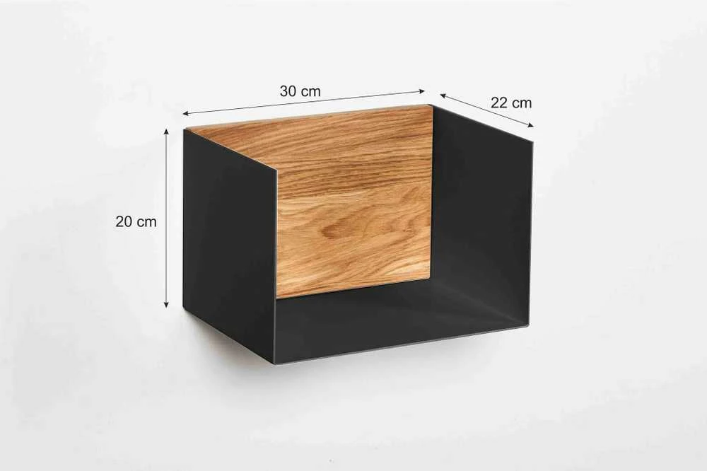 Sieninė lentynėlė 30cm, su natūralaus aliejuoto ąžuolo nugarėle, juoda