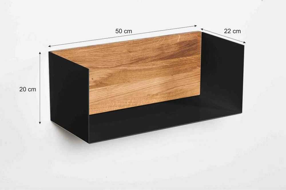 Sieninė lentynėlė 50cm, natūralaus aliejuoto ąžuolo nugarėlė, juoda