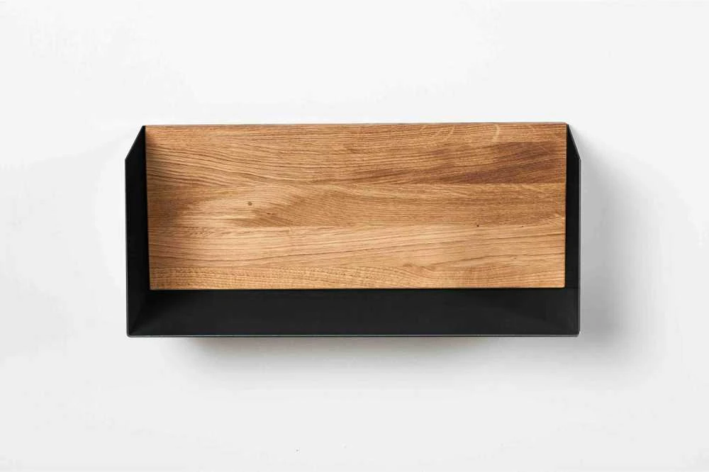 Sieninė lentynėlė 50cm, natūralaus aliejuoto ąžuolo nugarėlė, juoda