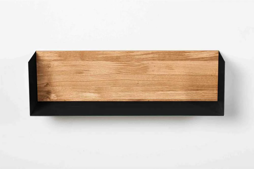 Sieninė lentynėlė 70cm, natūralaus aliejuoto ąžuolo nugarėlė, juoda