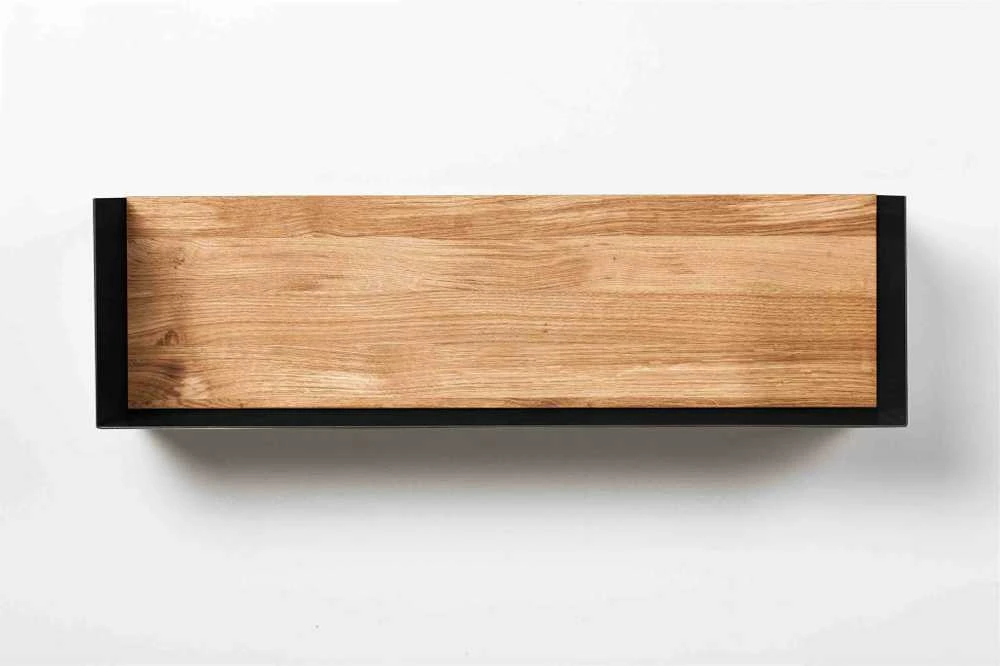 Sieninė lentynėlė 70cm, natūralaus aliejuoto ąžuolo nugarėlė, juoda