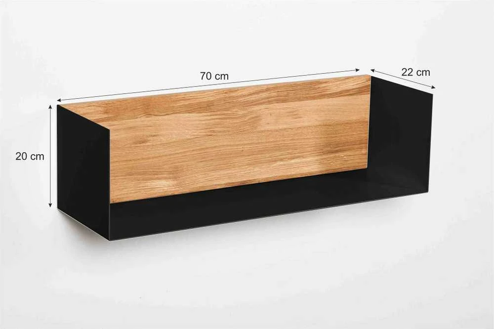 Sieninė lentynėlė 70cm, natūralaus aliejuoto ąžuolo nugarėlė, juoda