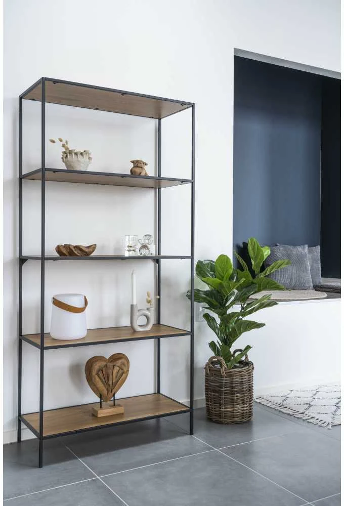 Vita metalinė pastatoma lentyna su ąžuolo imitacijos lentynomis 80x36x170 cm