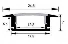 LED profilis su skaidriu sklaidytuvu, įleidžiamas P024 2000x24.5(17.5)x7mm
