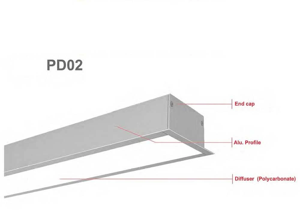 LED profilis su sklaidytuvu, įleidžiamas PD02 2000x70(54)x34 mm