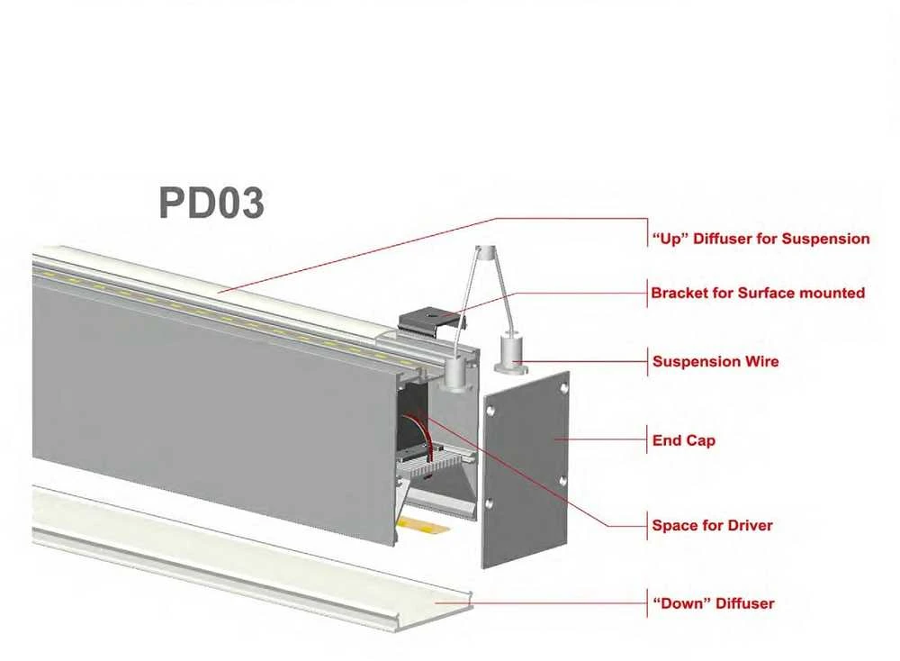 LED profilis su sklaidytuvu PD03 2000x54x75 mm