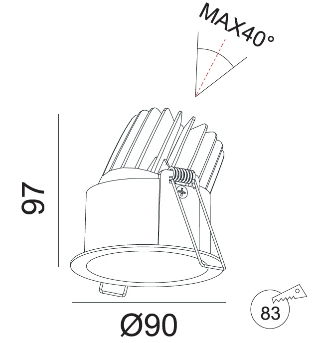 Lubinis šviestuvas FULL Įleidžiamas reguliuojamas LED šviestuvas ANGELO R1236, 15W, 3000K, 60°, garantija 10 metų
