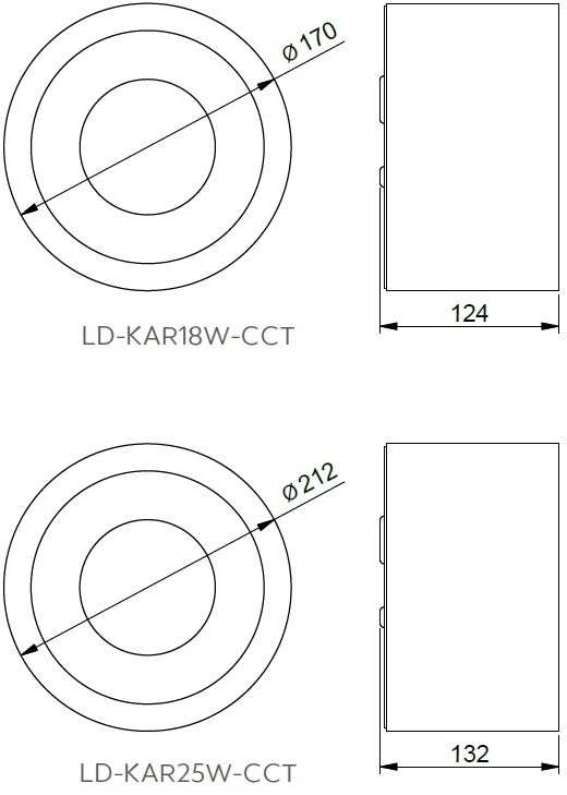 Lubinis šviestuvas LED šviestuvas paviršinis KARIS CCT, 18W, 25W, keičiama šviesos spalva (3000/4000/6500K), IP44 - 18w