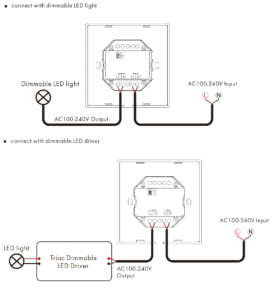 Šviesos intensyvumo reguliatorius, TRIAC + RF 2.4GHz, 1 kanalo išėjimas.