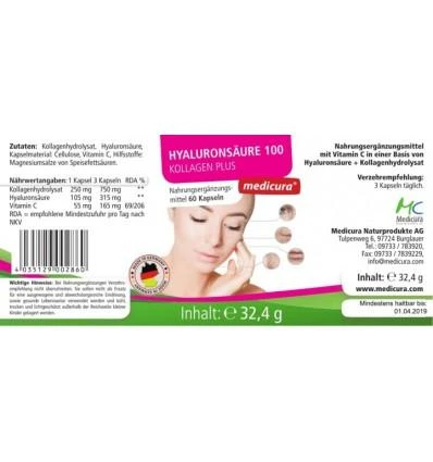 MEDICURA Hialurono rūgšties ir kolageno kapsulės, 60 kaps.