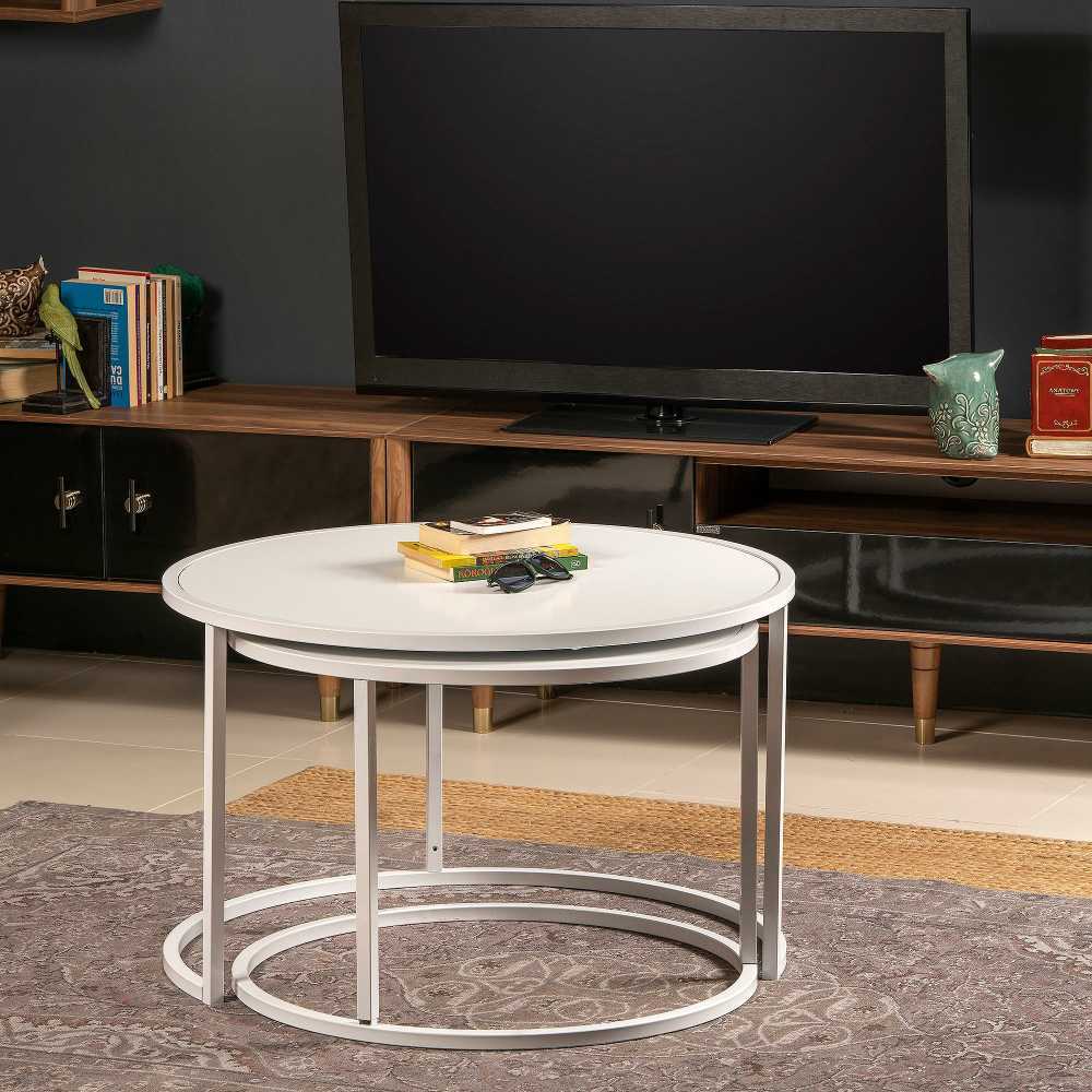 TV staliukas Kalune Design Lizdų stalas (2 vienetai) Tambur - Baltas ...