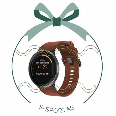 Išmanusis laikrodis Polar Ignite 3 Titanium, S-L dydžio, Juodos spalvos korpusas su rudos spalvos odiniu dirželiu (komplektacijoje papildomai juodos spalvos silikoninis dirželis)