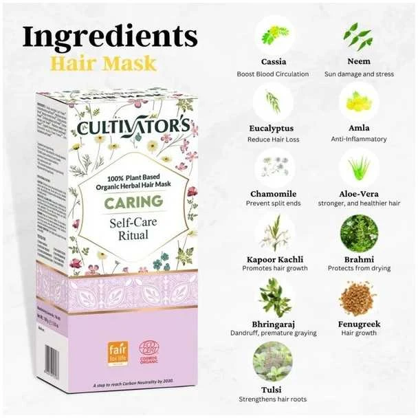Apsauganti augalinė plaukų kaukė milteliais Caring, Cultivator's, 100g