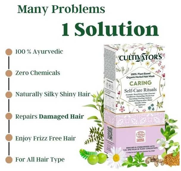 Apsauganti augalinė plaukų kaukė milteliais Caring, Cultivator's, 100g