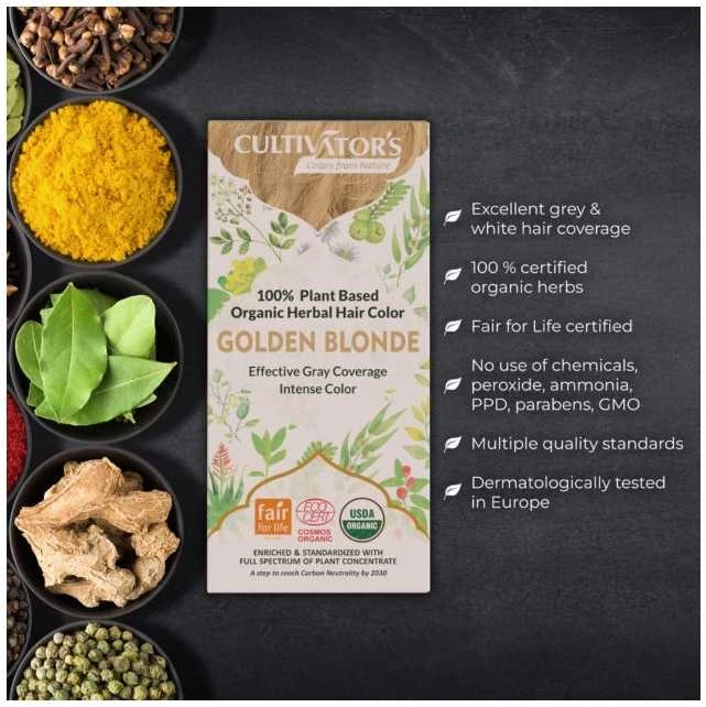 Augaliniai auksinio rudumo plaukų dažai Golden Skirtas šviesiems plaukams, Cultivator's, 100g