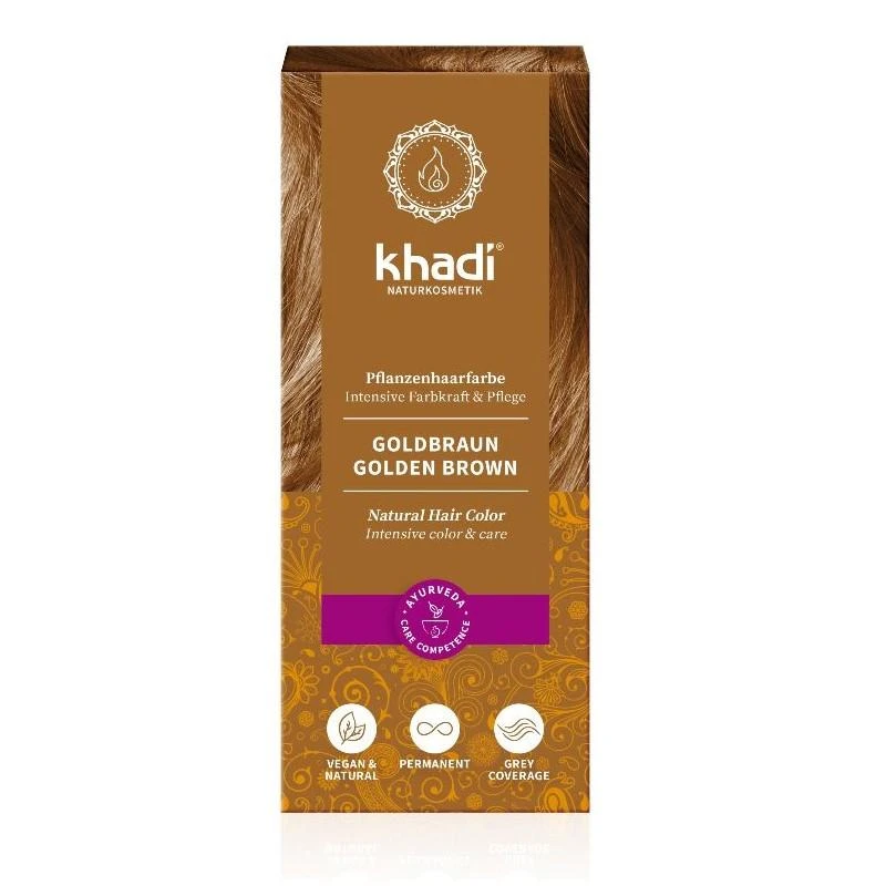 Augaliniai auksinio rudumo plaukų dažai Golden Brown, Khadi, 100g