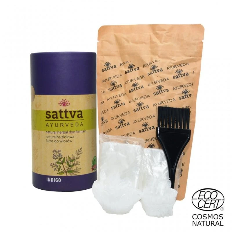 Augaliniai mėlynai juodi plaukų dažai Indigo, Sattva Ayurveda, 150g