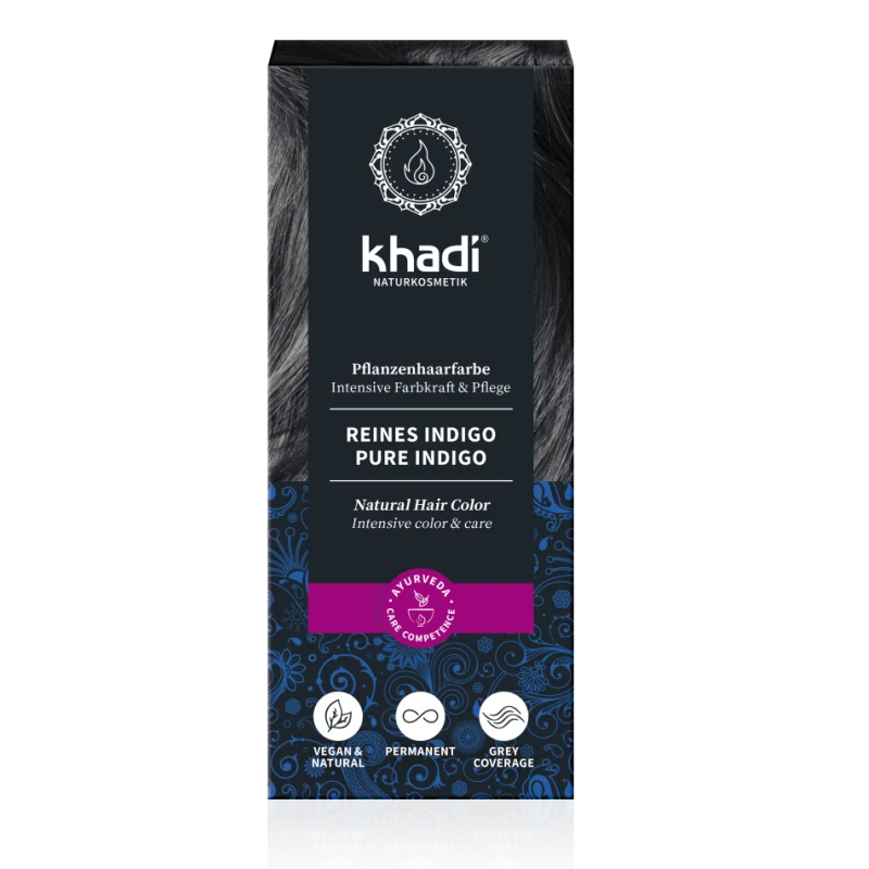 Augaliniai mėlynai juodi plaukų dažai Pure Indigo, Khadi, 100g