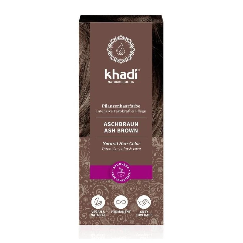 Augaliniai pelenų rudumo spalvos plaukų dažai Ash Brown, Khadi, 100g