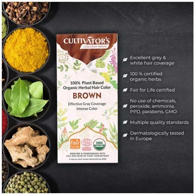 Augaliniai rudos spalvos plaukų dažai Brown, Cultivator's, 100g